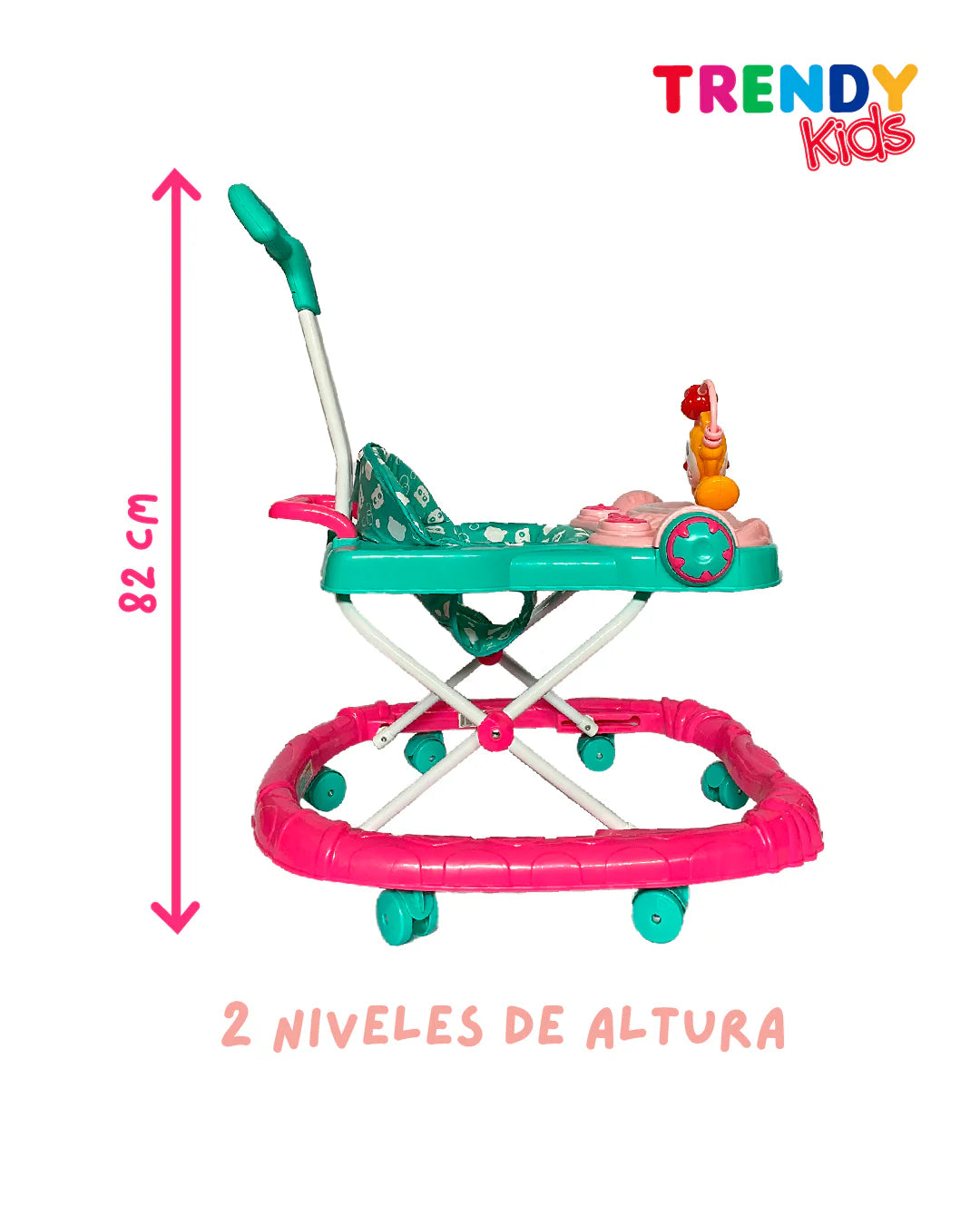 Andadera Monky con Bastón de Empuje y Juguetero Interactivo – Segura y Divertida para Primeros Pasos | 3 niveles altura
