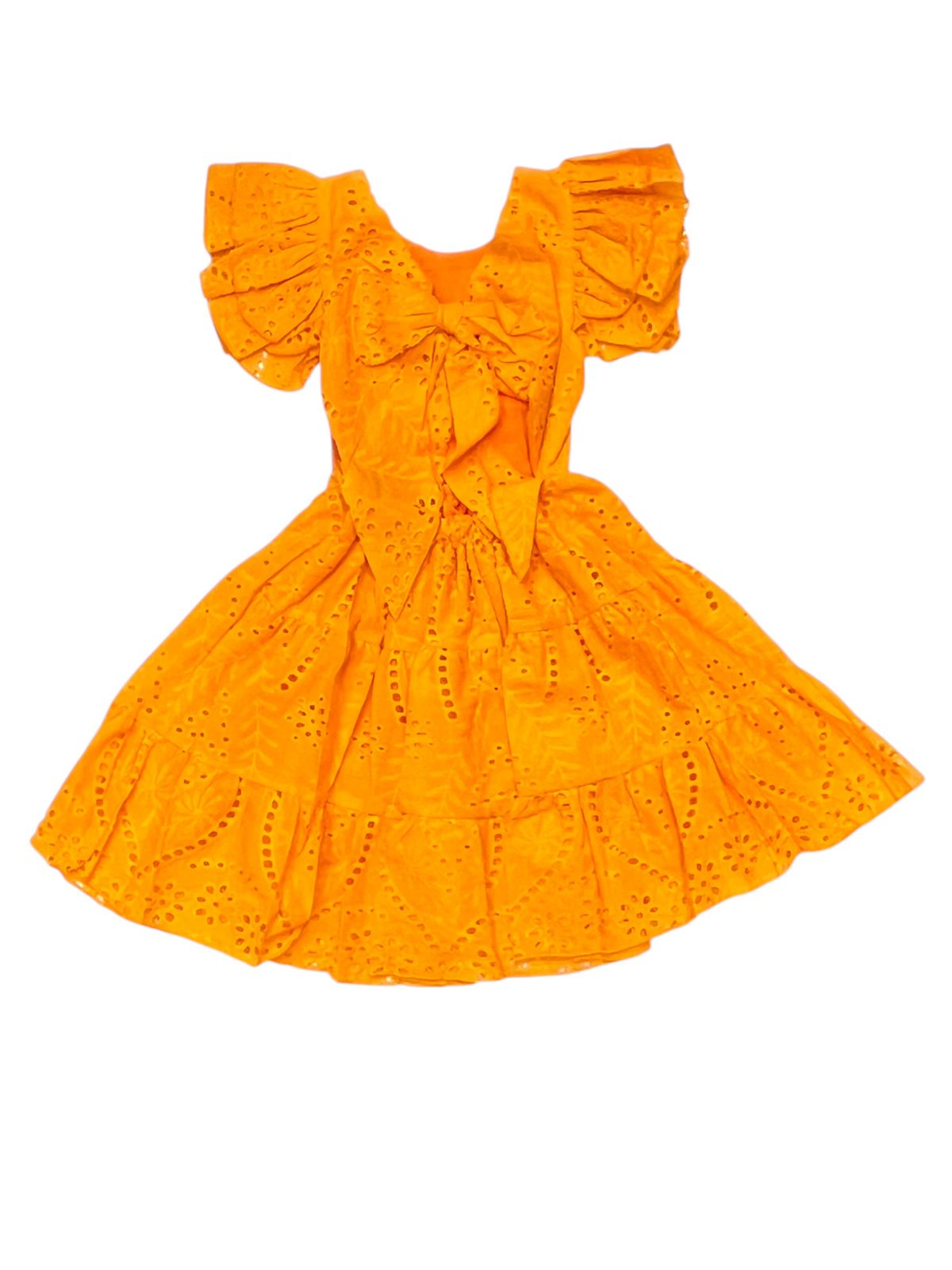 VESTIDO MANGA DE OLAN CON ESCOTE Y MOÑO A LA ESPALDA