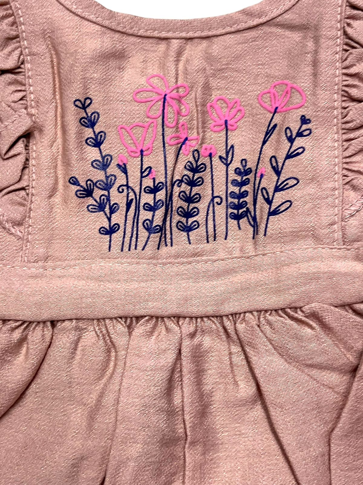 VESTIDO OLANES Y MANGA CORTA CON  ESTAMPADO FLORES PARA BEBÉS NIÑAS