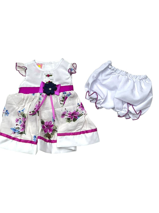 VESTIDO SIN MANGAS ESTAMPADO FLORES, MOÑO EN CINTURA, INCLUYE CALZÓN