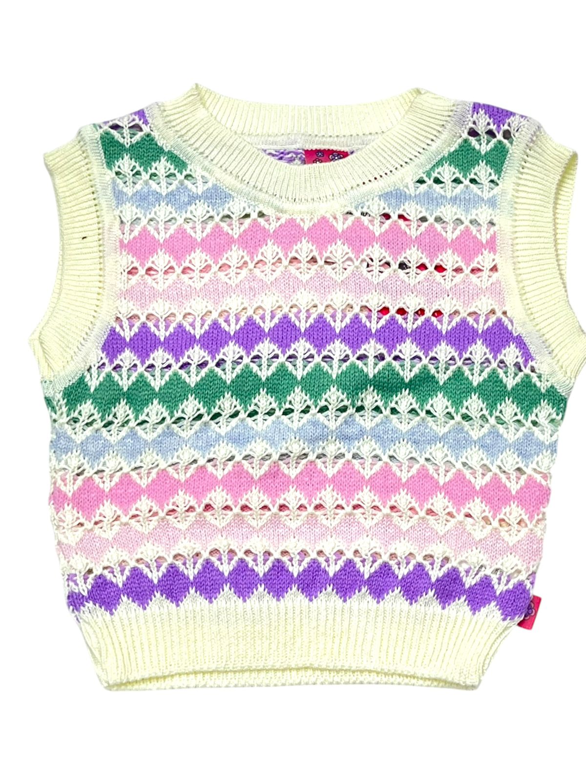 CONJUNTO 2P PARA NIÑAS CON BLUSA TEJIDA SIN MANGAS Y SHORT