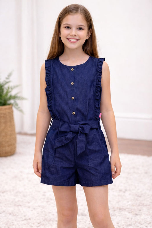 JUMPSUITE CORTO CON DETALLES DE OLANES PARA NIÑAS 8 A 14 AÑOS