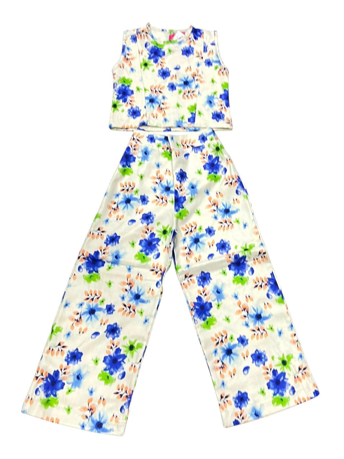 CONJ ESTAMPADO FLORES PARA NIÑAS CON TOP SIN MANGAS Y PANTALON JOGGER