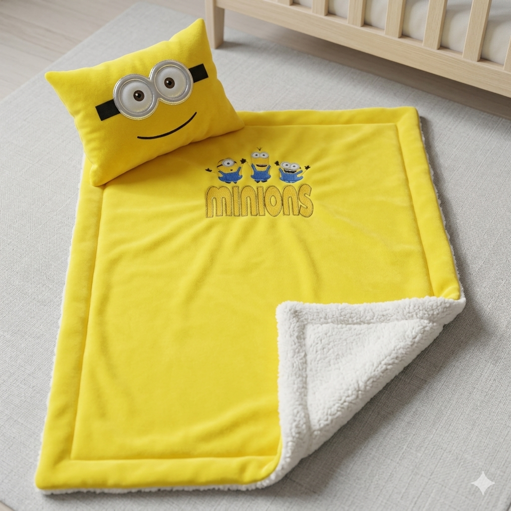 Set para Bebé Minions con Mameluco, Cobija con Borrega y Almohada