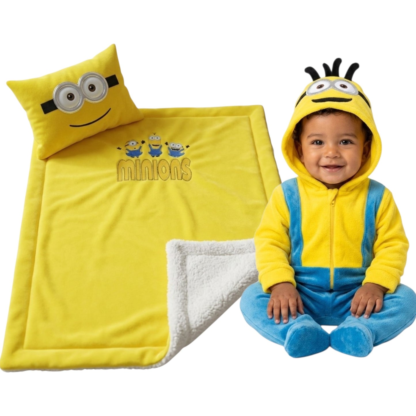 Set para Bebé Minions con Mameluco, Cobija con Borrega y Almohada