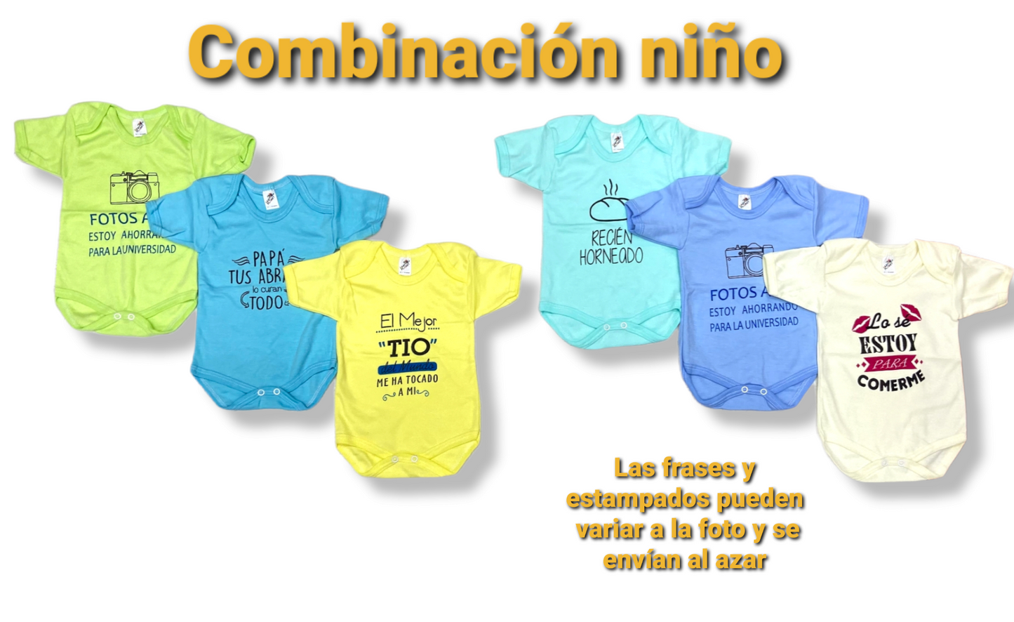 Juego de 3 Pañaleros Manga Corta lisos o estampados