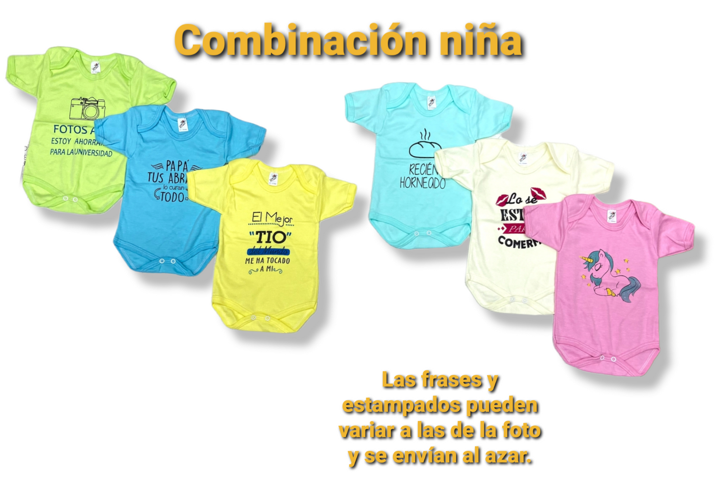 Juego de 3 Pañaleros Manga Corta lisos o estampados