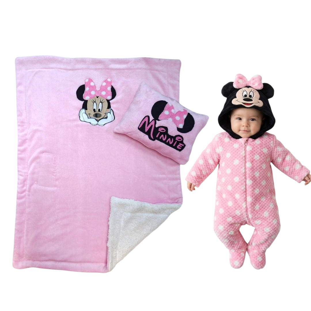 Set para Bebé Minnie Mouse Mameluco, Cobija y Cojín · 0 a 12 Meses