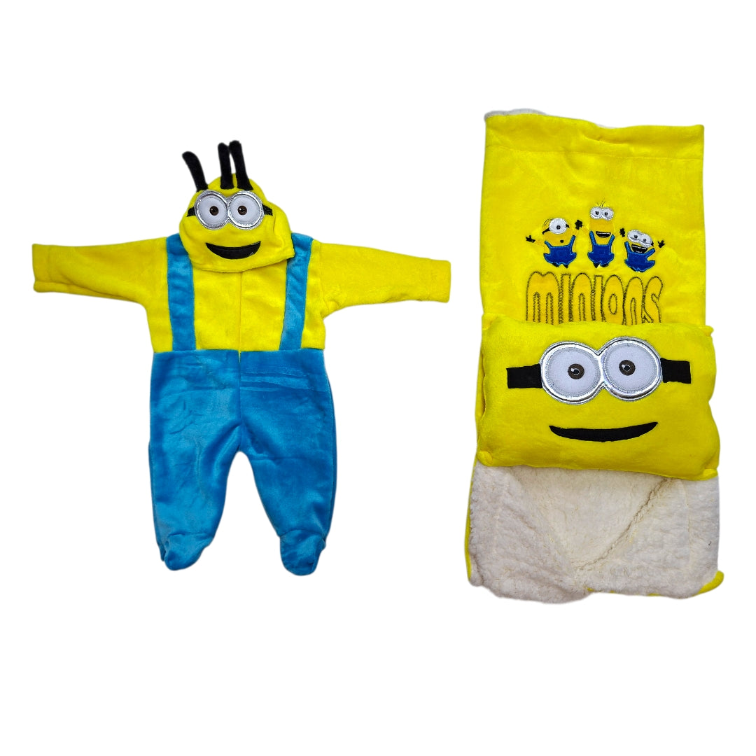 Set para Bebé Minions con Mameluco, Cobija con Borrega y Almohada