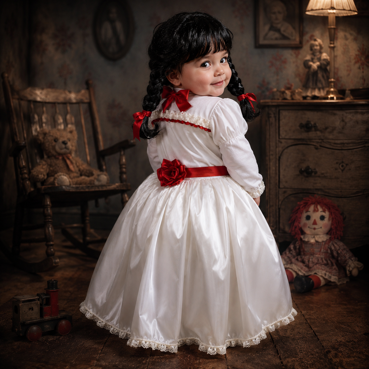Disfraz Halloween 0 día de muertos película Muñeca Anabelle 2 A 12 Años, Incluye Peluca
