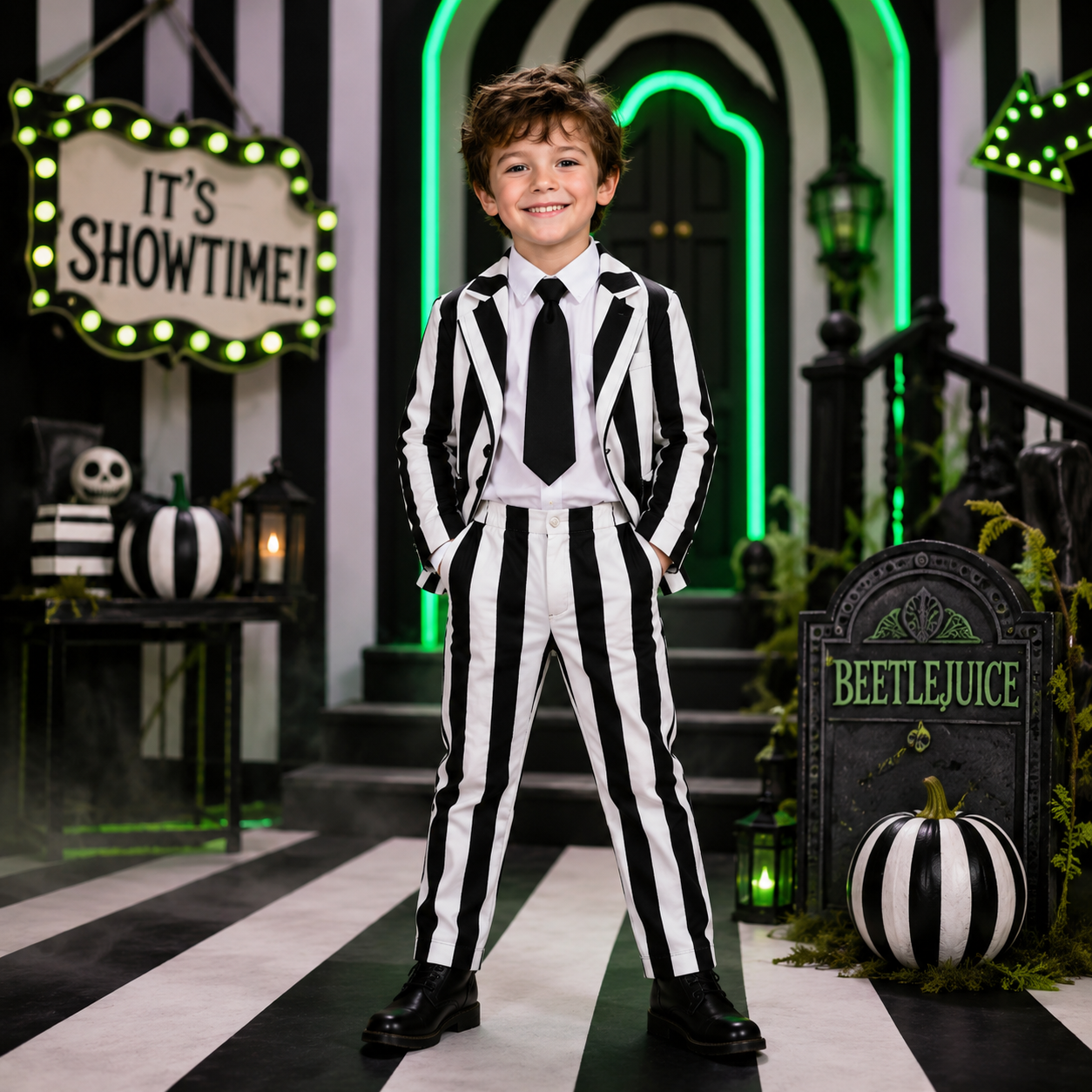 Disfraz Halloween O Día De Muertos Película Beetlejuice Para Niños 4 A 12 Años
