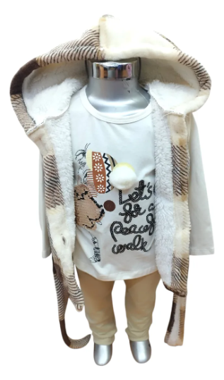 Conj Chaleco Cuadros Con Borrega, Playera Y Leggins Niñas