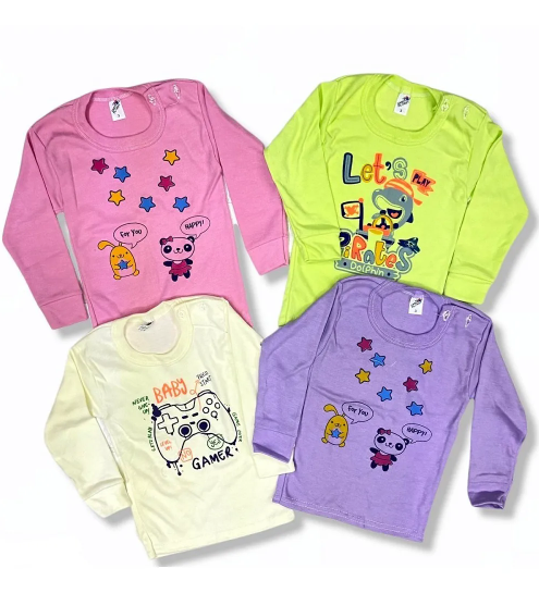 4 Pack Playeras Manga Larga Lisas O Estampadas Para Niños