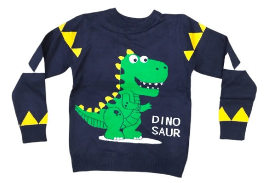 Sueter Cuello Redondo Navideño Extra Suave Dinosaurio Niños