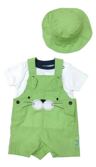 Overol Short Playera Bordado Tigre Y Gorra Bebés De 3 A 18 M