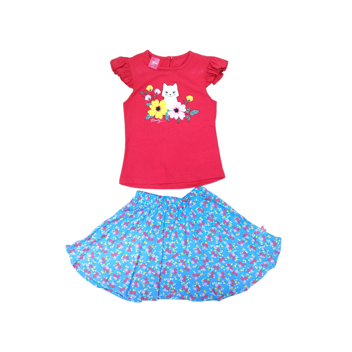 Conjunto Primaveral Niña 2 Pzs 4-6 Años: Blusa y Falda Gato