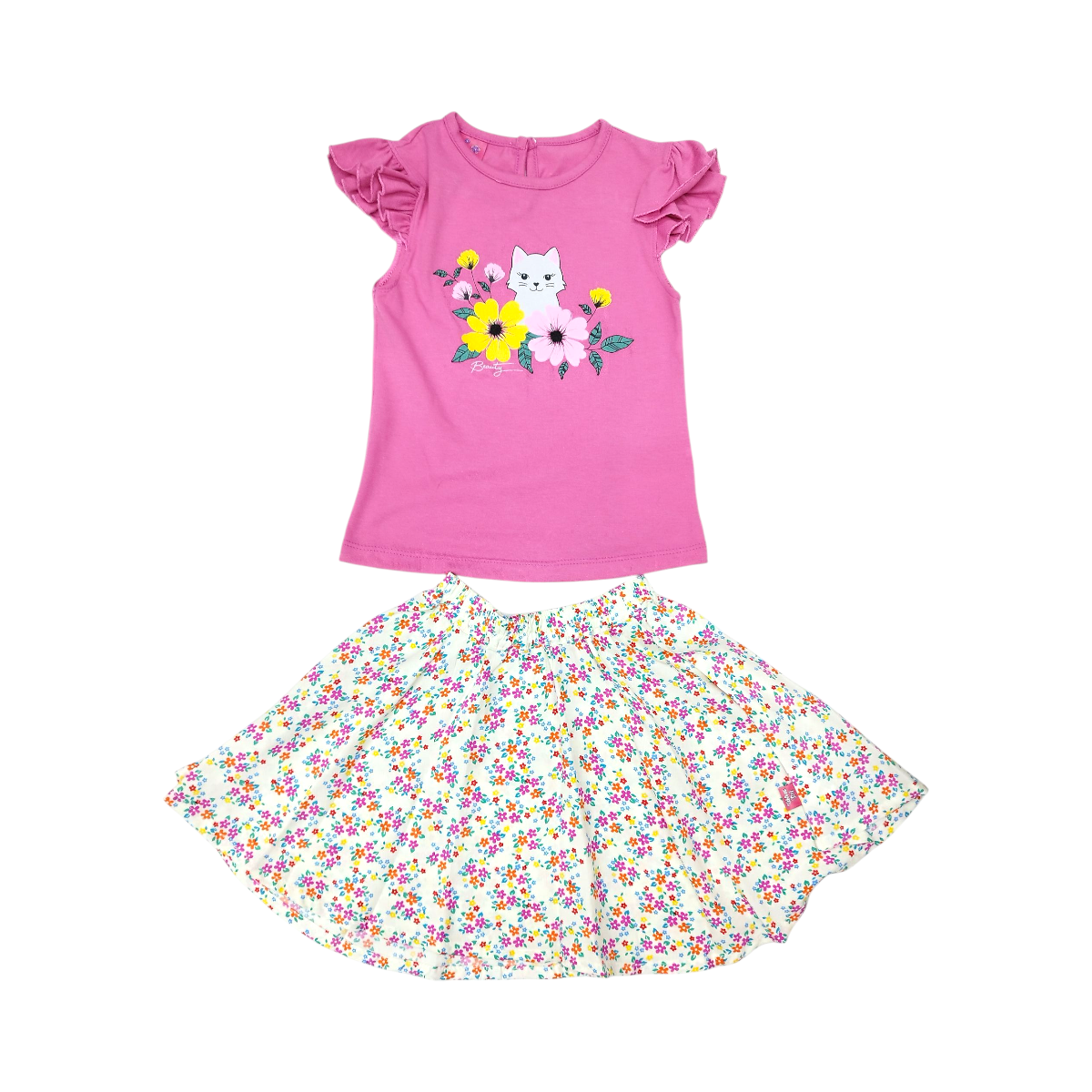 Conjunto Primaveral Niña 2 Pzs 4-6 Años: Blusa y Falda Gato