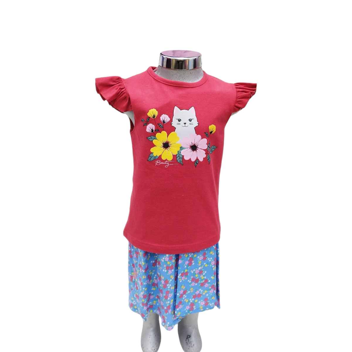 Conjunto Primaveral Niña 2 Pzs 4-6 Años: Blusa y Falda Gato