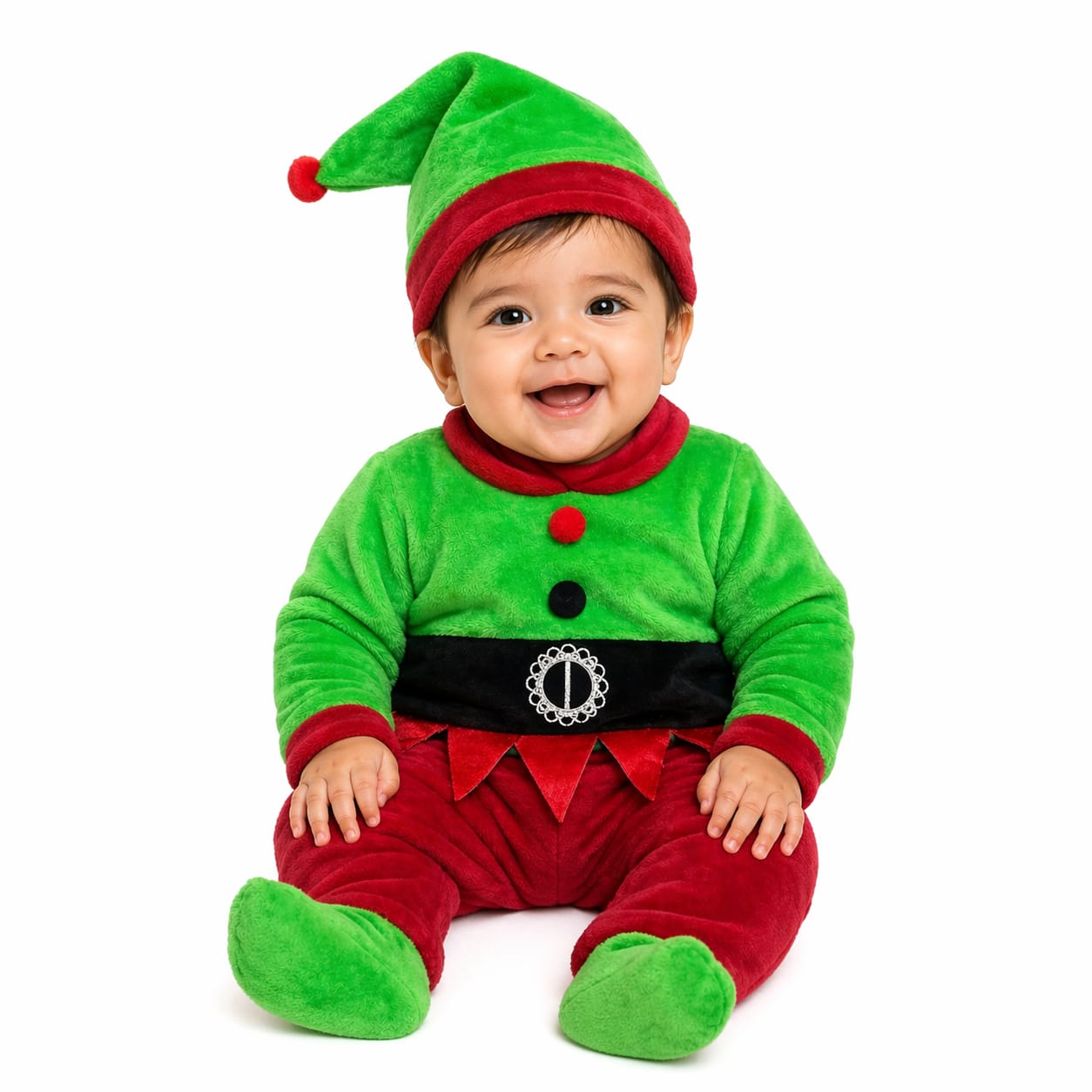 Mameluco Navideño Afelpado Extra Suave Mod Duende Para Bebé