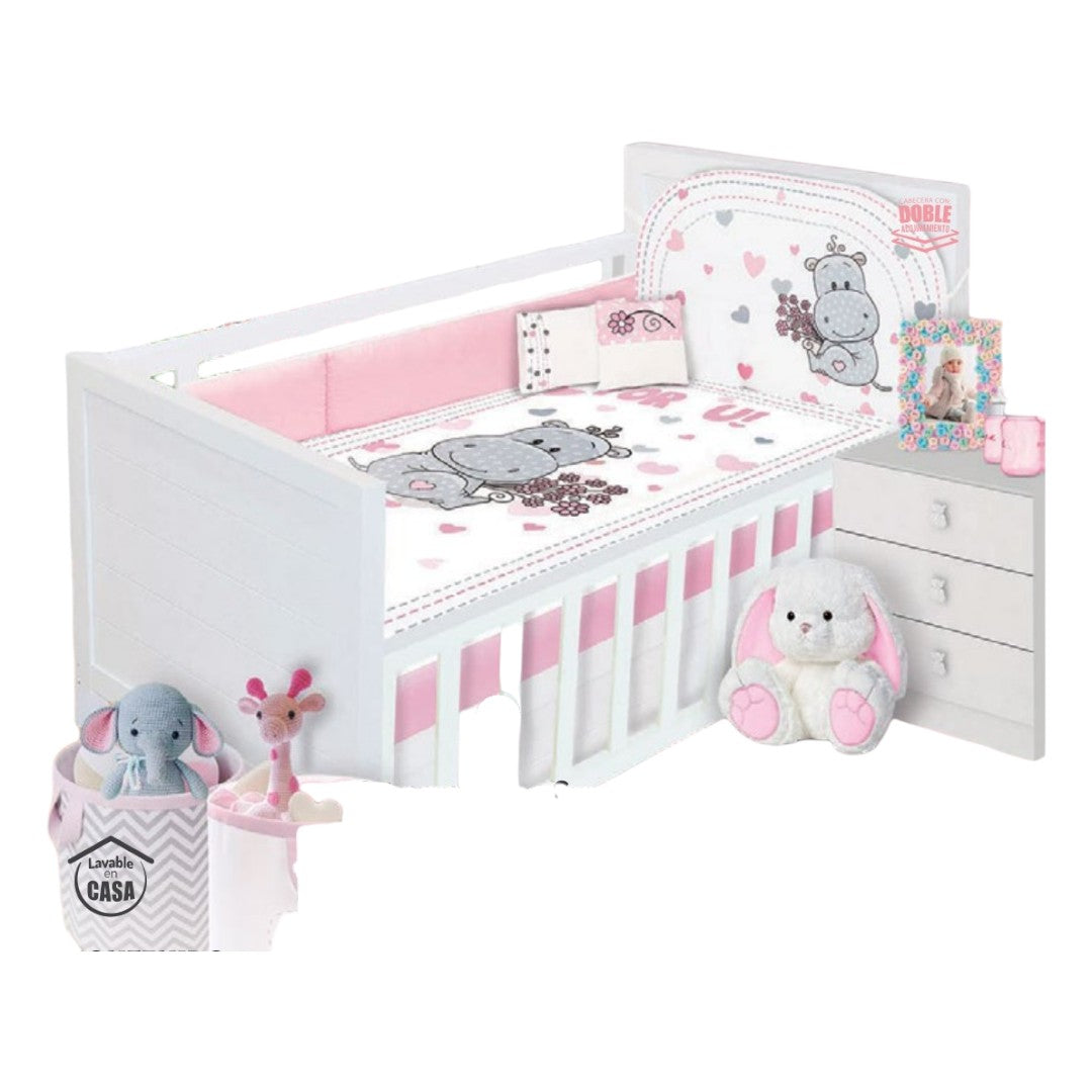 Juego Cama Cuna Con Edredón HIPPO FLORES, Incluye 6 Piezas