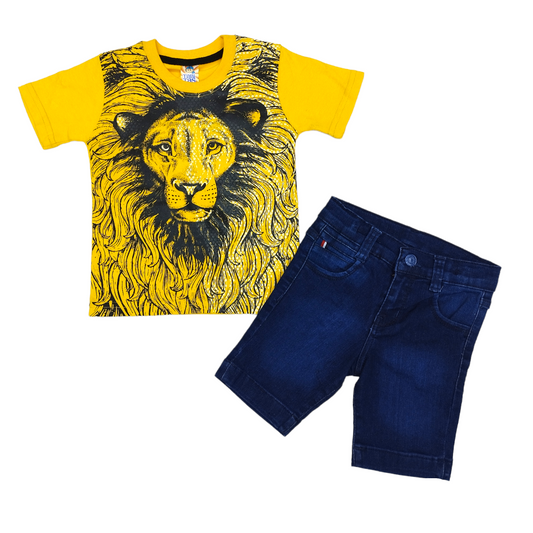 Conjunto Short Mezclilla Y Playera Estampado León, 2 A 6 Años