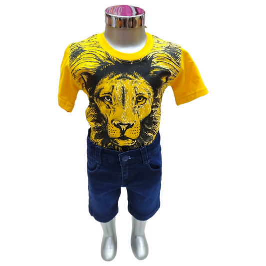 Conjunto Short Mezclilla Y Playera Estampado León, 2 A 6 Años