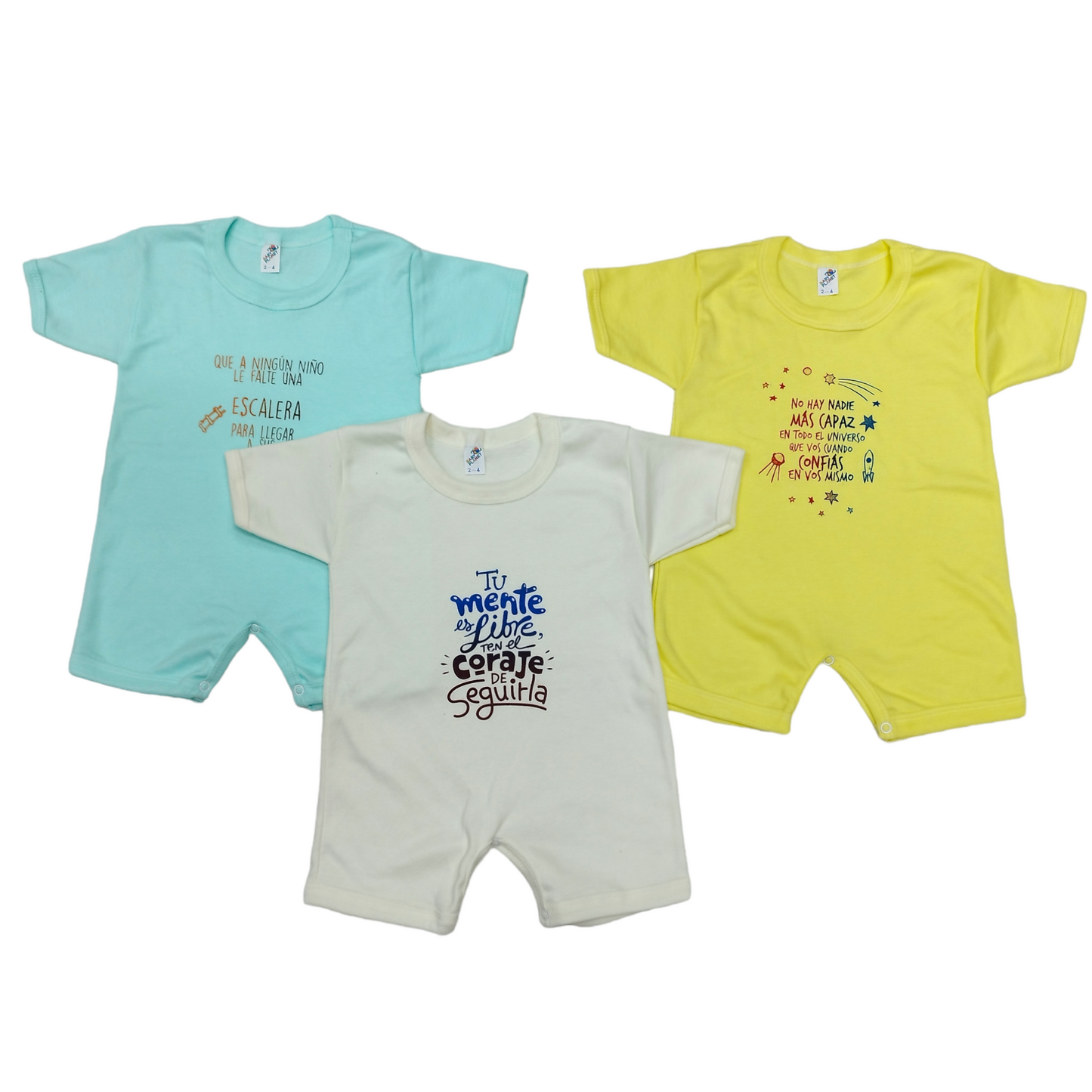 3 Pack Pañalero Tipo Short con Manga Corta y divertidas frases y estampados 2-4 Años