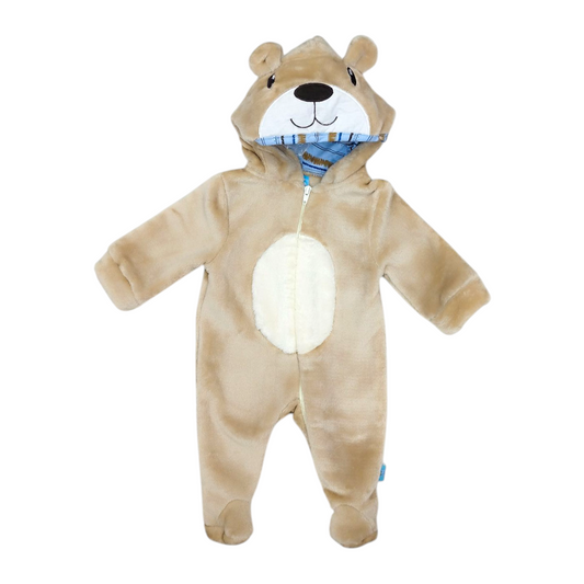 Mameluco Unisex Tabi Tas Afelpado Camel con Gorro de Osito | 0 a 9 M