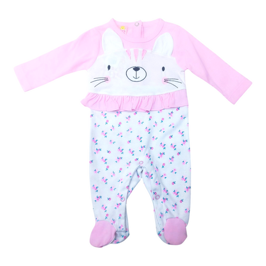 Mameluco Bebé Algodón Blanco y Rosa con Conejito Floral