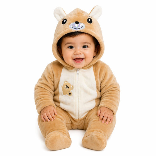 Mameluco Unisex Tabi Tas Afelpado Camel con Gorro de Osito | 0 a 9 M