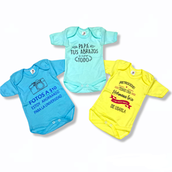 3 pack  Pañaleros Manga Corta con divertidas frases y estampados 0 hasta 4 años