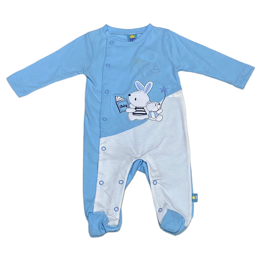 Mameluco Bebé Niño, Azul Bordado Conejo y Osito