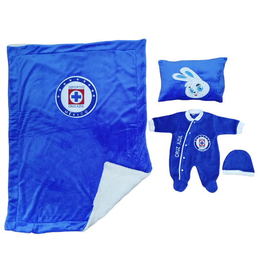 Kit Bienvenida Cobija, almohada, Fútbol Mexicano Cruz Azul, Bebé