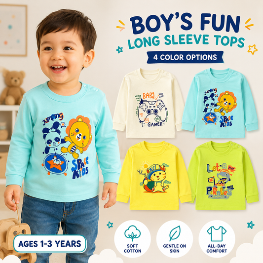 4 Pack Playeras Manga Larga Lisas O Estampadas Para Niños