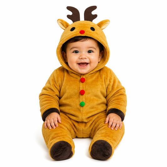 Mameluco Navideño Afelpado Extra Suave Mod. Reno Para Bebés