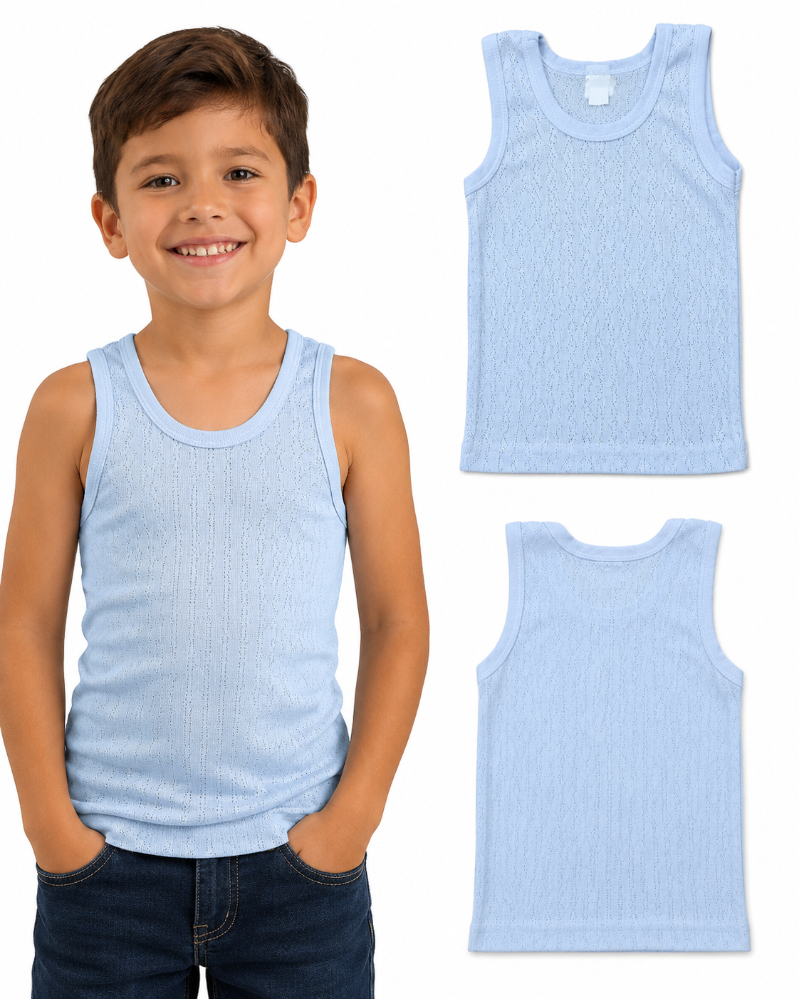 6 Pack Camiseta Tirantes 100% Algodón Niños 2 A 12 Años