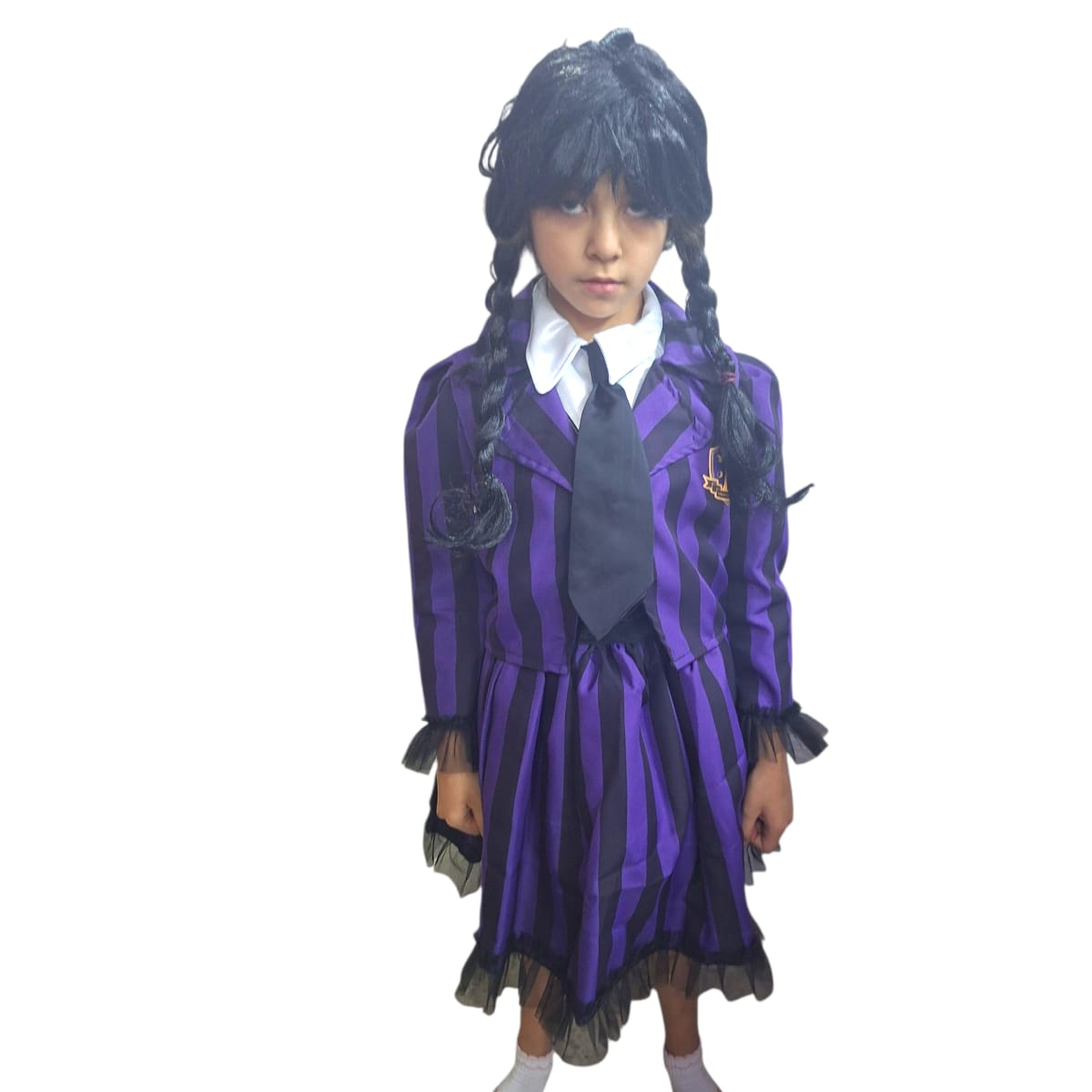 DISFRAZ HALLOWEEN O DÍA DE MUERTOS UNIFORME MORADO MERLINA ADAMS SERIE WEDNESDAY NIÑAS 4 A 12 AÑOS