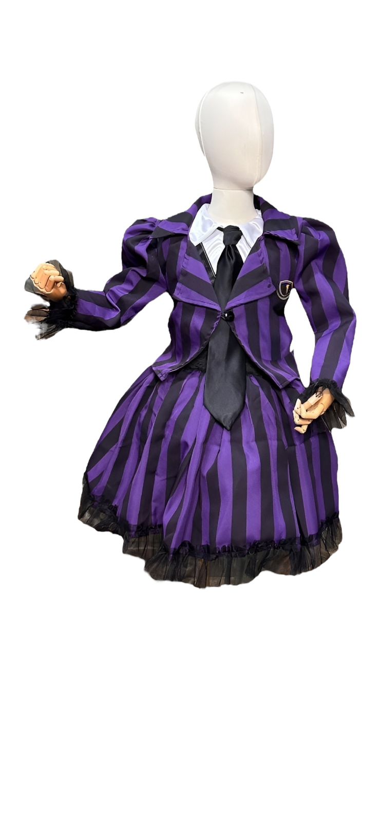 DISFRAZ HALLOWEEN O DÍA DE MUERTOS UNIFORME MORADO MERLINA ADAMS SERIE WEDNESDAY NIÑAS 4 A 12 AÑOS