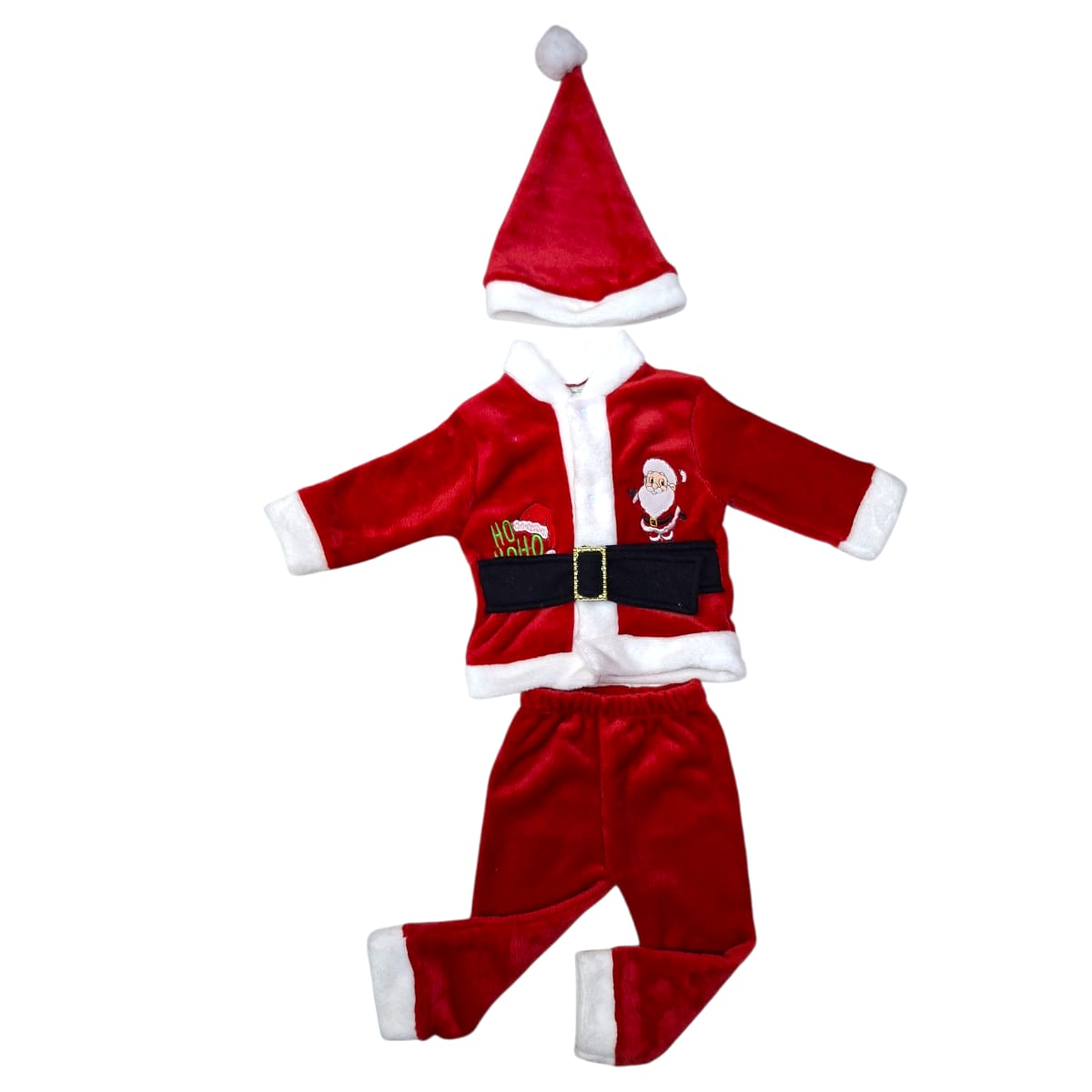 SET NAVIDEÑO SUAVECITO CON CHAMARRA, PANTALÓN Y GORRO PARA BEBÉ BORDADO SANTA CLAUS PARA BEBÉ 3 A 9 MESES