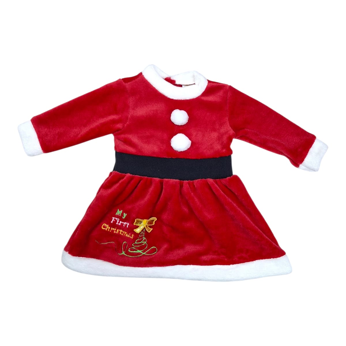 SET NAVIDEÑO SUAVECITO CON VESTIDO Y GORRO PARA BEBÉ NIÑA BORDADO SANTA CLAUS PARA BEBÉ 3 A 9 MESES