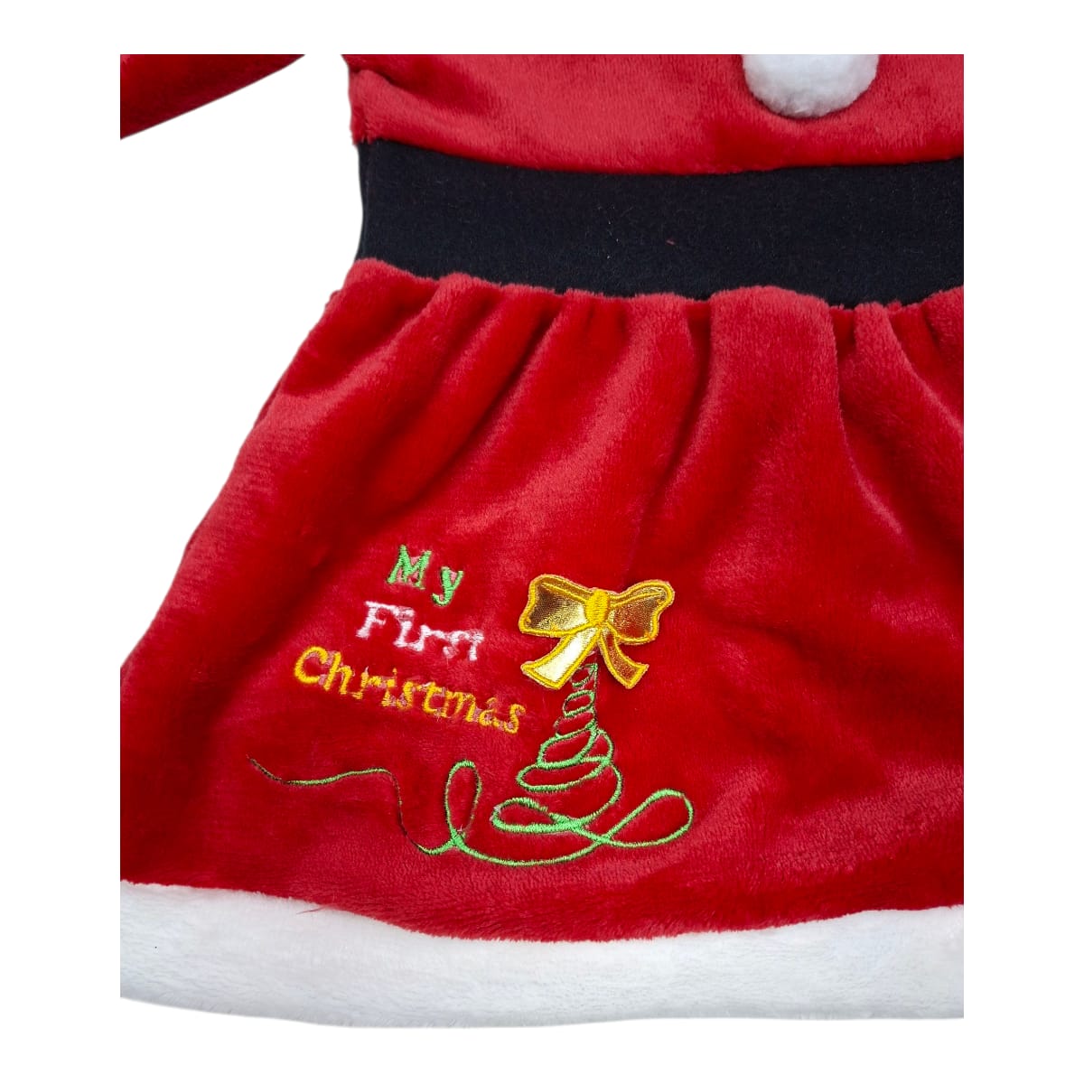 DISFRAZ VESTIDO NAVIDEÑO SUAVECITO PARA BEBÉ NIÑA BORDADO SANTA CLAUS PARA BEBÉ 3 A 9 MESES