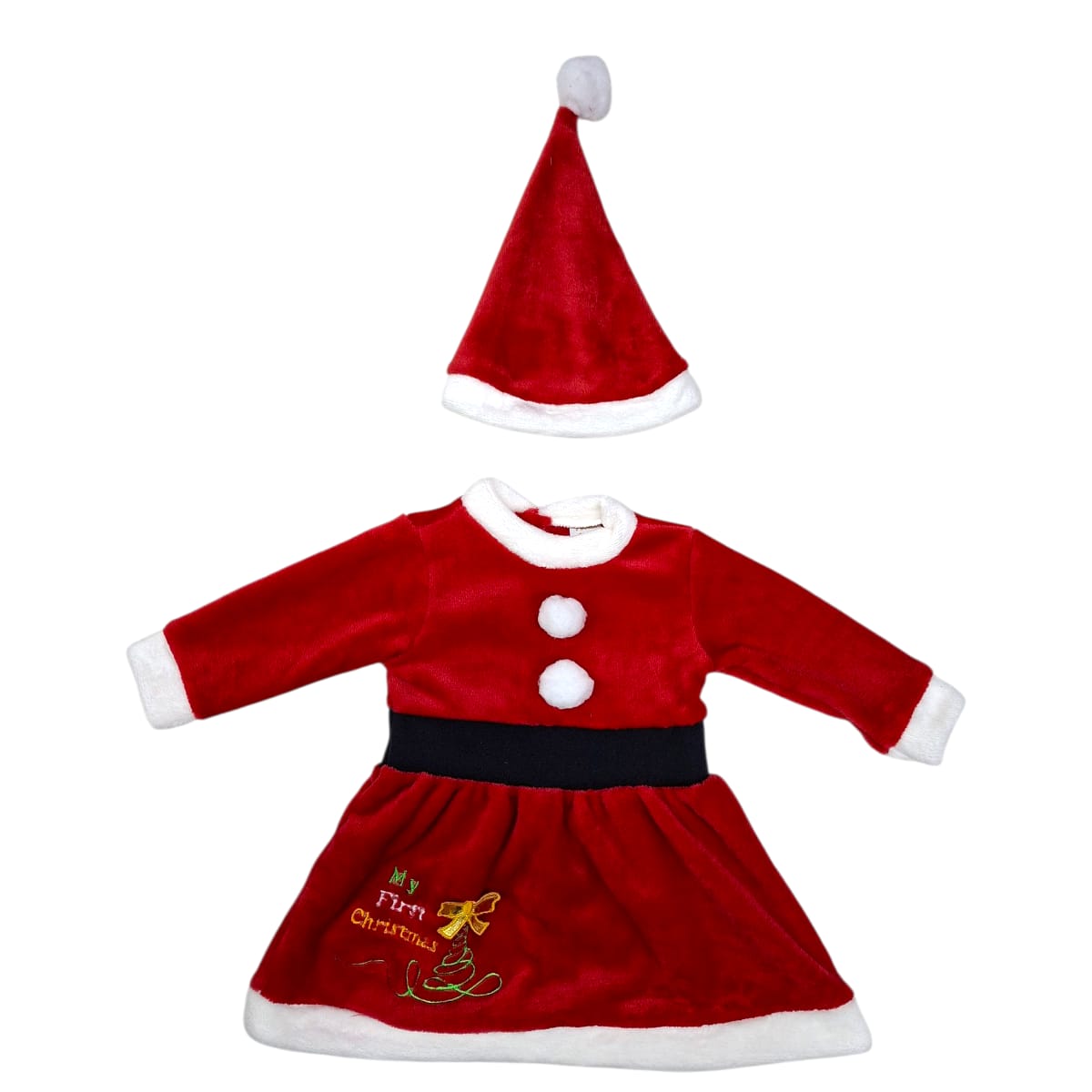 DISFRAZ VESTIDO NAVIDEÑO SUAVECITO PARA BEBÉ NIÑA BORDADO SANTA CLAUS PARA BEBÉ 3 A 9 MESES