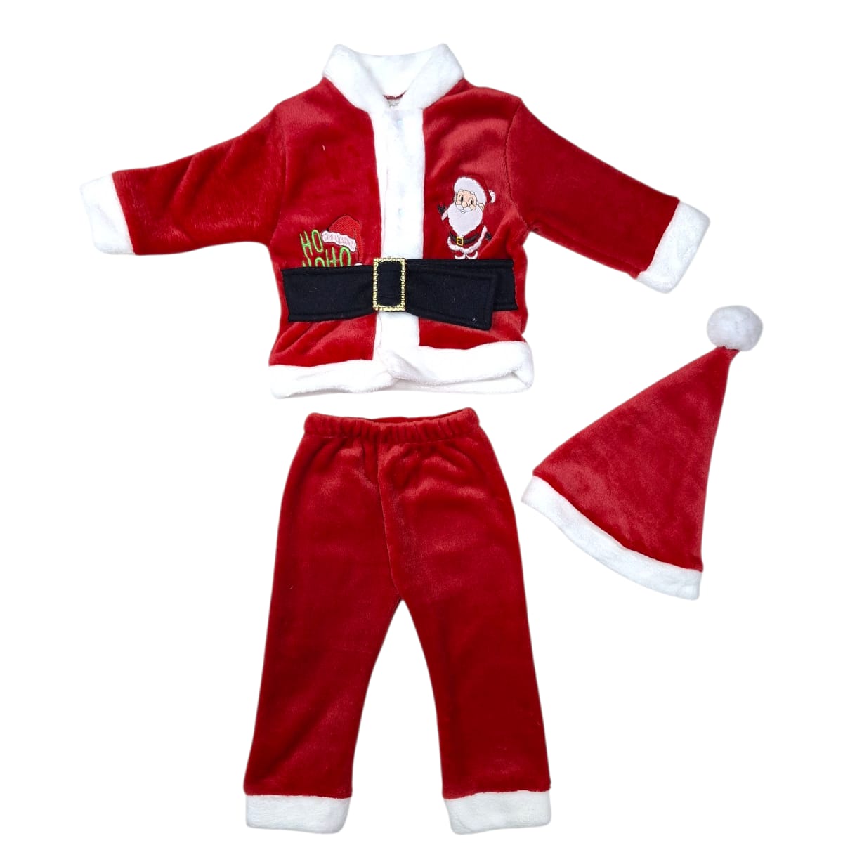 SET NAVIDEÑO SUAVECITO CON CHAMARRA, PANTALÓN Y GORRO PARA BEBÉ BORDADO SANTA CLAUS PARA BEBÉ 3 A 9 MESES