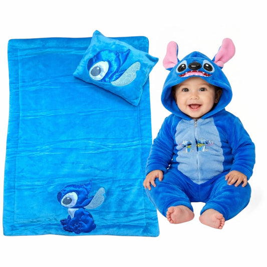 Set Mameluco Disfraz Stitch Bebé Disney Con Cobija Y Almohada