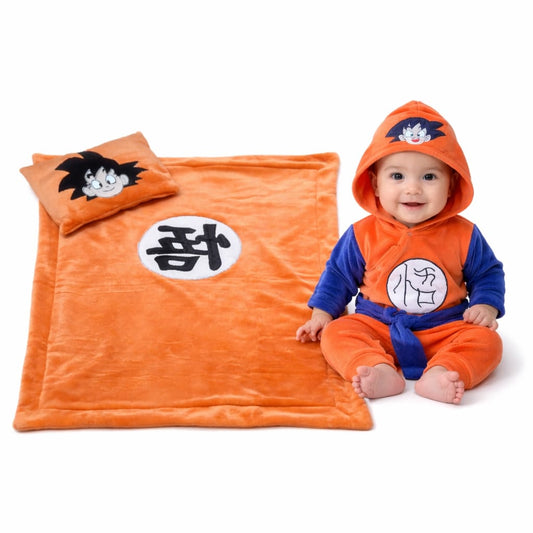 Set Mameluco, Cobija Y Almohada Para Bebé Goku Dragon Ball Z