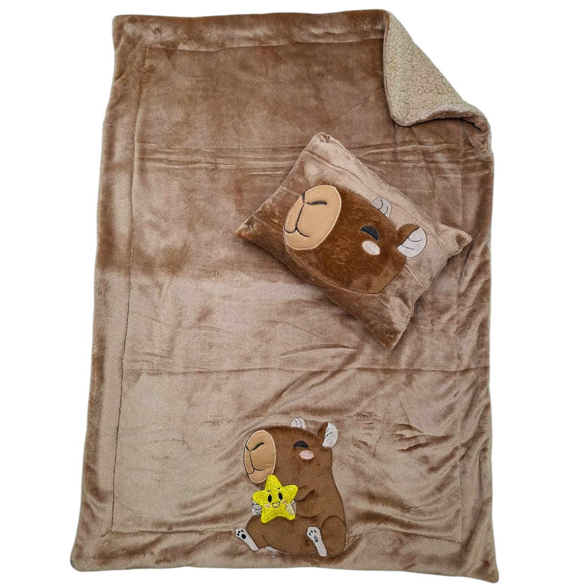 Cobertor aborregado, Almohada, tiernos Bordados, Tamaño Baby