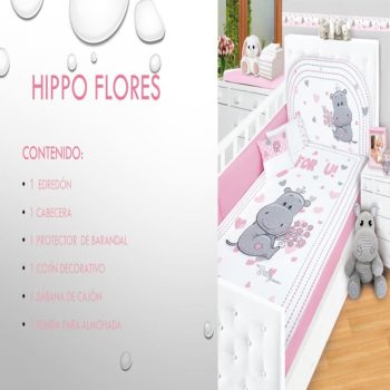 Edredón cama cuna MOD. HIPPO FLORES , incluye 6 piezas